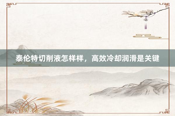 泰伦特切削液怎样样，高效冷却润滑是关键